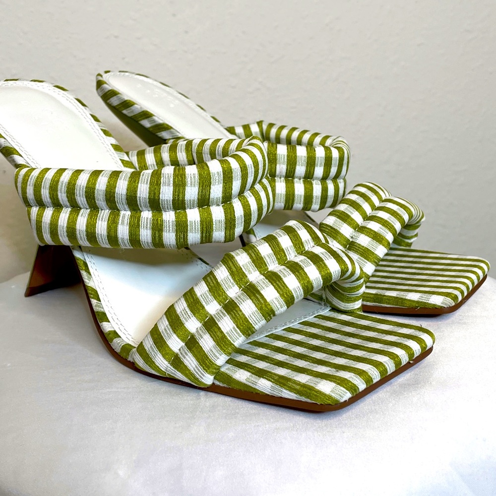 Asos Gingham Heeled Mules in Green Gingham
